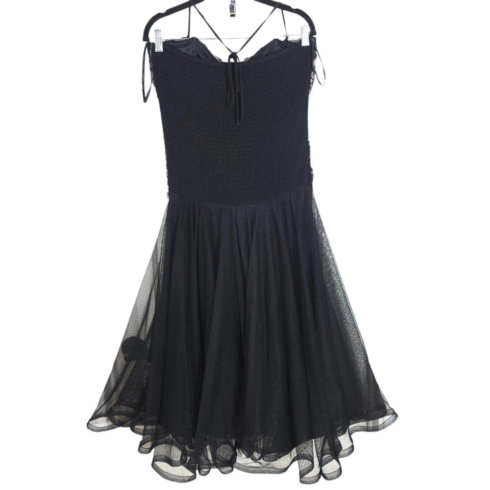 Betsey Johnson Womens Dress Vtg 90s Black Lace Tulle Midi Corset Mod Vamp Sz M - Picture 2 of 10